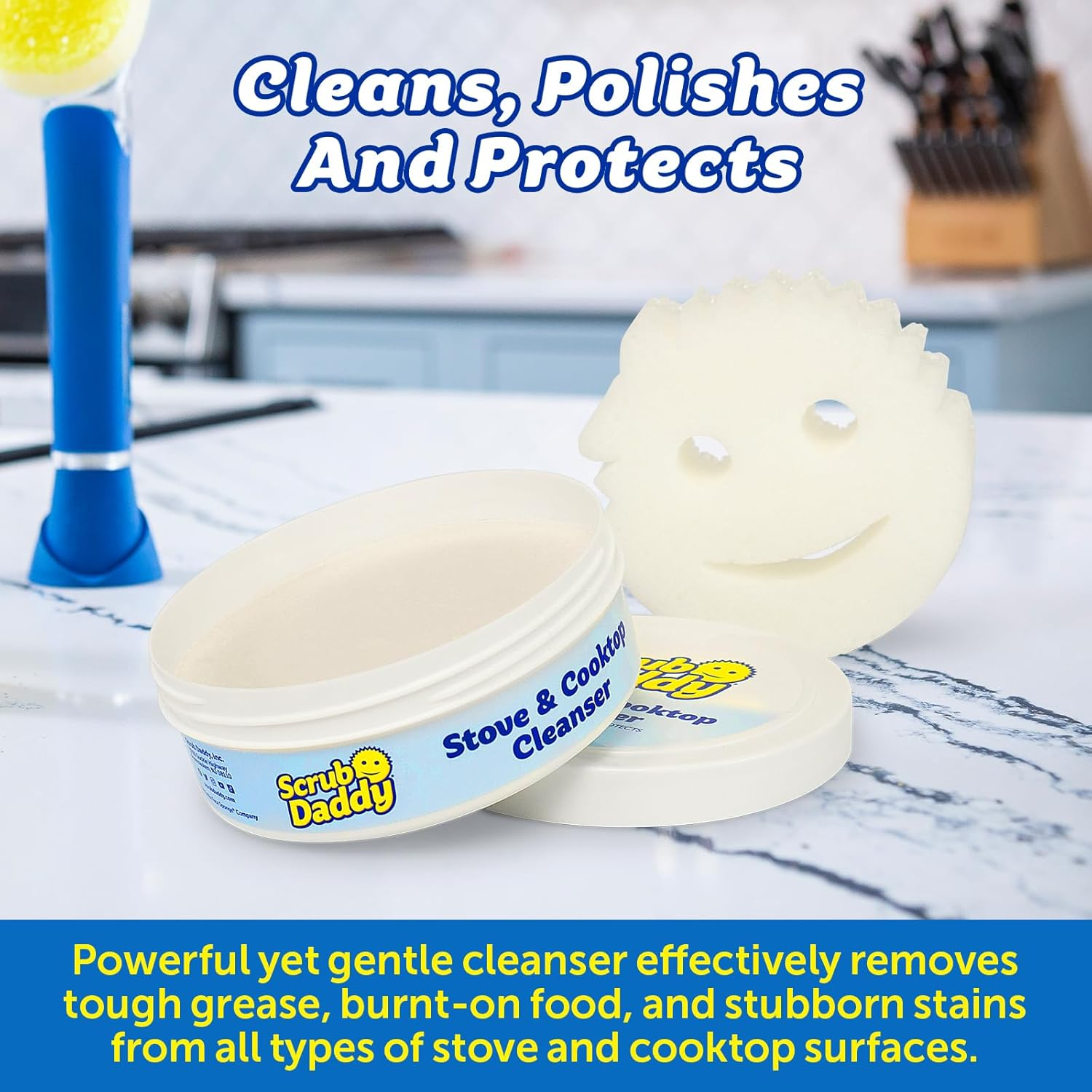 Scrub Daddy Stove & Cooktop Cleanser - Powerful Grease Remover and Stain Fighter - Non-Abrasive, Citrus Fragrance - Includes Dual-Sided Scrub Mommy image number 3