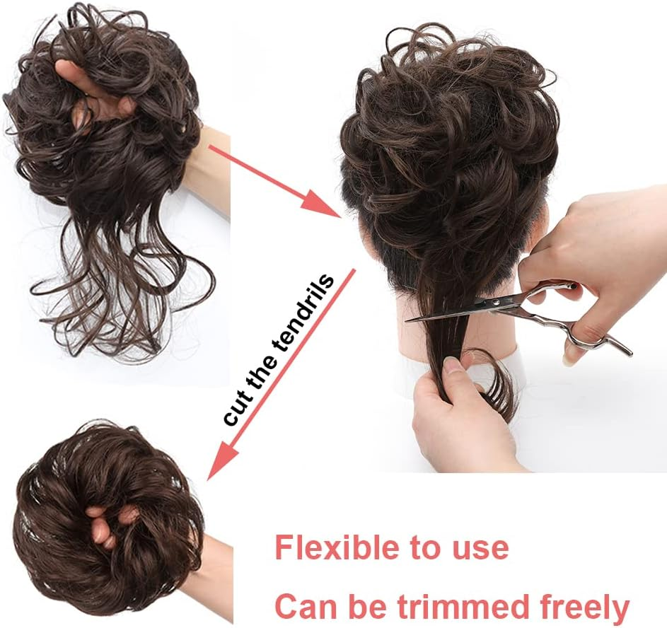 Messy Bun Hair Piece Tousled Updo Hair Buns Extension Elastic Hair Band Hair Pieces Curly Hair Bun Scrunchie for Women (Black) image number 3