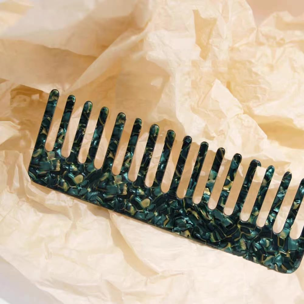 Large Cellulose Acetate Hair Detangling Comb, Wide Tooth Comb Large Wide Tooth Combs for Women Thick Curly Wavy Hair (Sapphire Green） image number 3