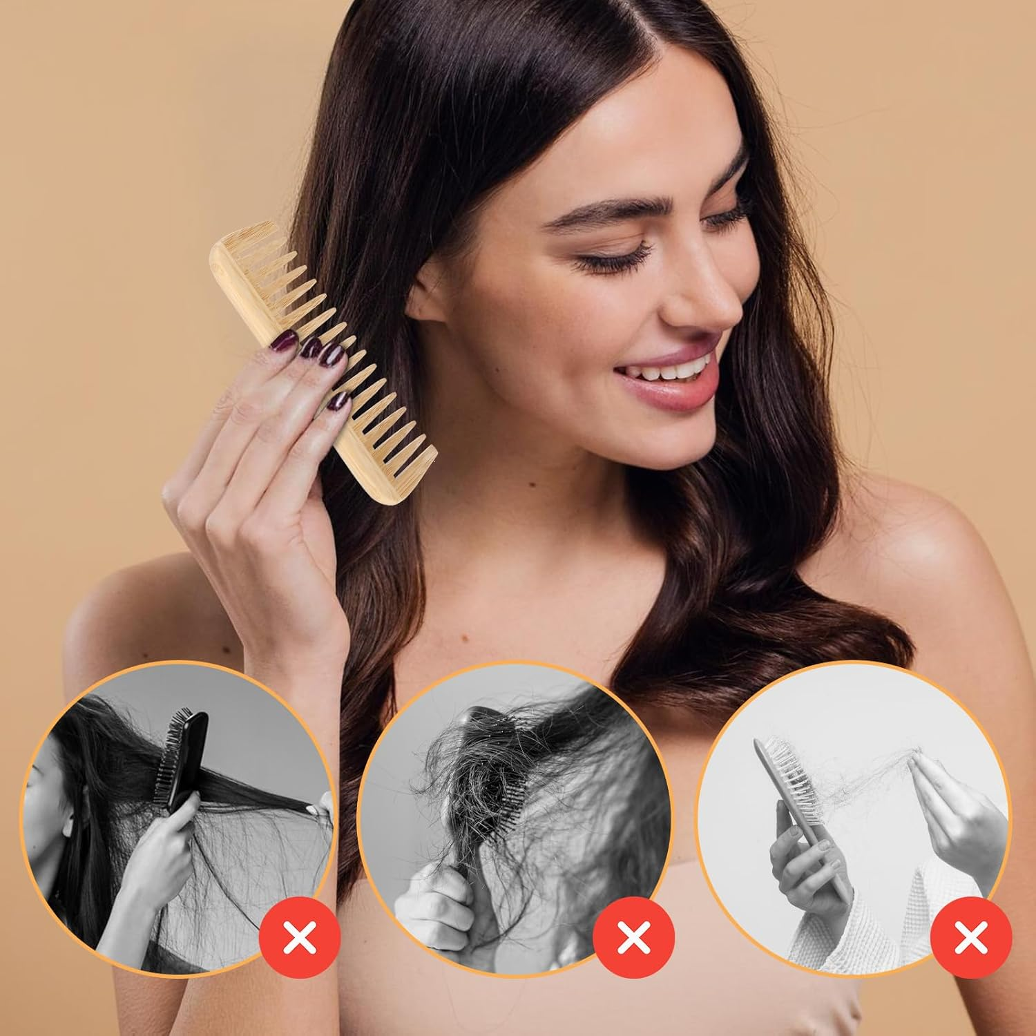 Bamboo Wide Tooth Comb, Large Hair Detangling Comb, Natural Wooden Combs for Hair, Beard, Mustache, Travel-Friendly, Hand Polished, No Handle Design image number 4