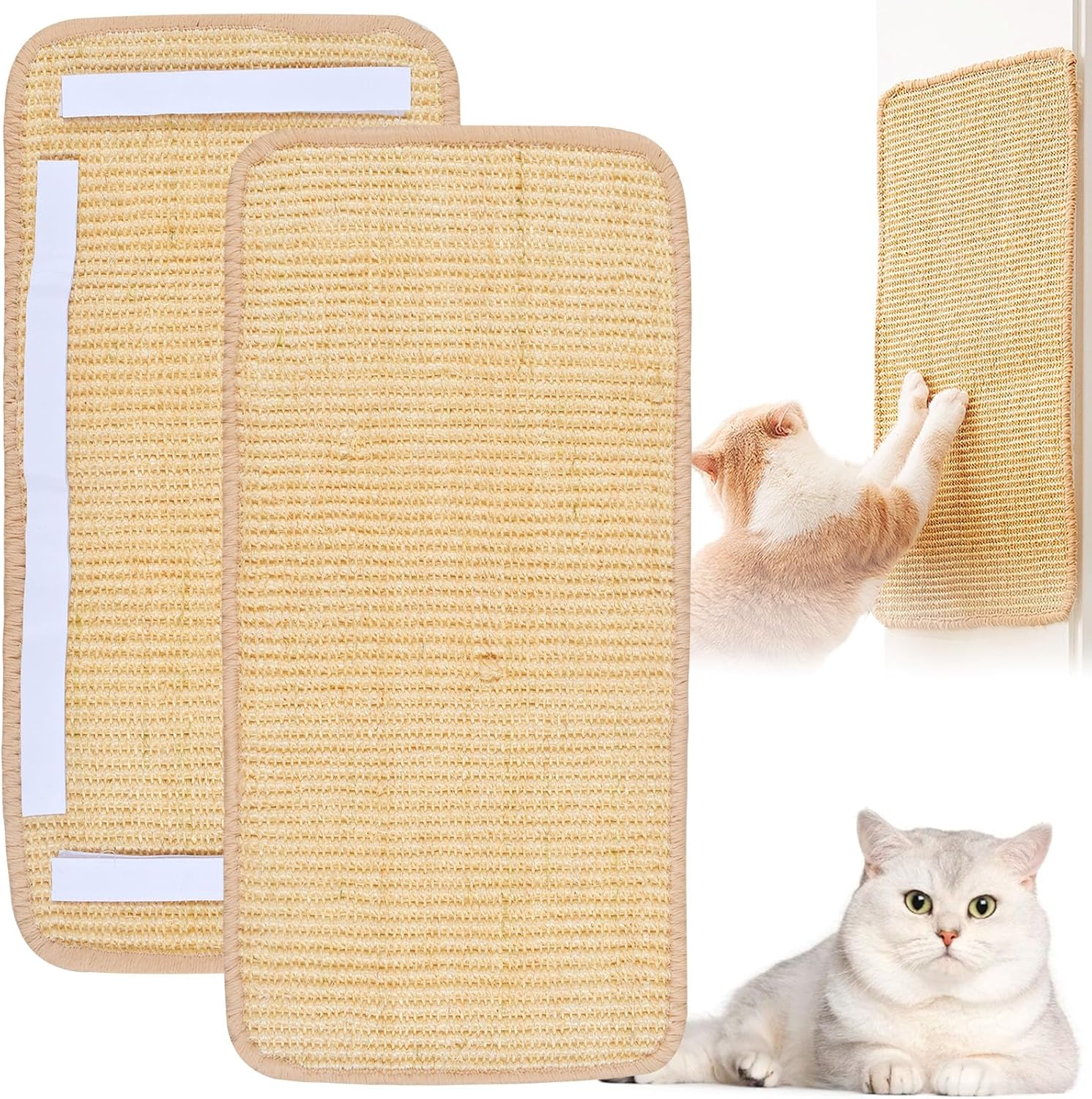 Pack of 2 Sisal Cat Scratching Mat, 50 X 25 Cm, Sisal Scratching Rug for House Cats, Claws Loops for Protects Carpets and Sofas