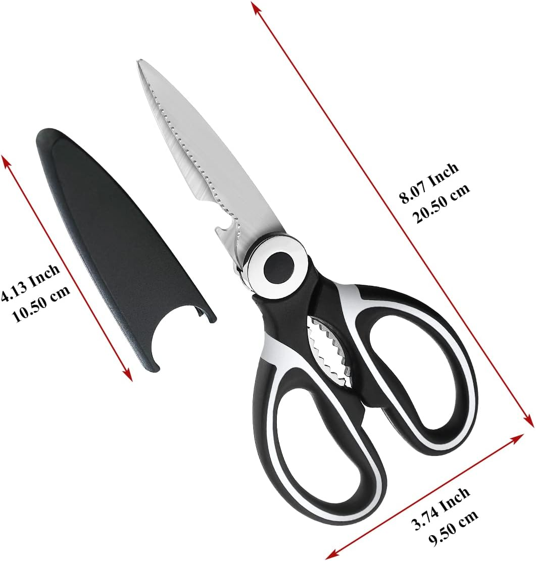 Kyraton Kitchen Scissors Heavy Duty 2 Pieces, Stainless Steel Sharp Cooking Shears with Cover, Multipurpose Cooking Scissors for Meat Chicken Bone Veg Poultry Fish. Dishwasher Safe Food Scissors. image number 5