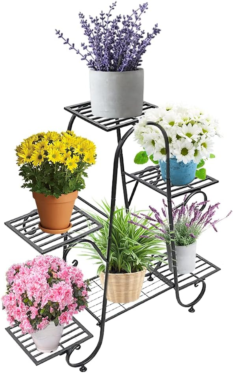 Carolyndesign 6 Tiers Plant Stand for Indoor and Outdoor Metal Plant Storage Shelf Multi-Layer Plant Pot Holder Rack, L31.5 X H29.13 X W8.27''（L80 X H74 X W21Cm) (Black) image number 3