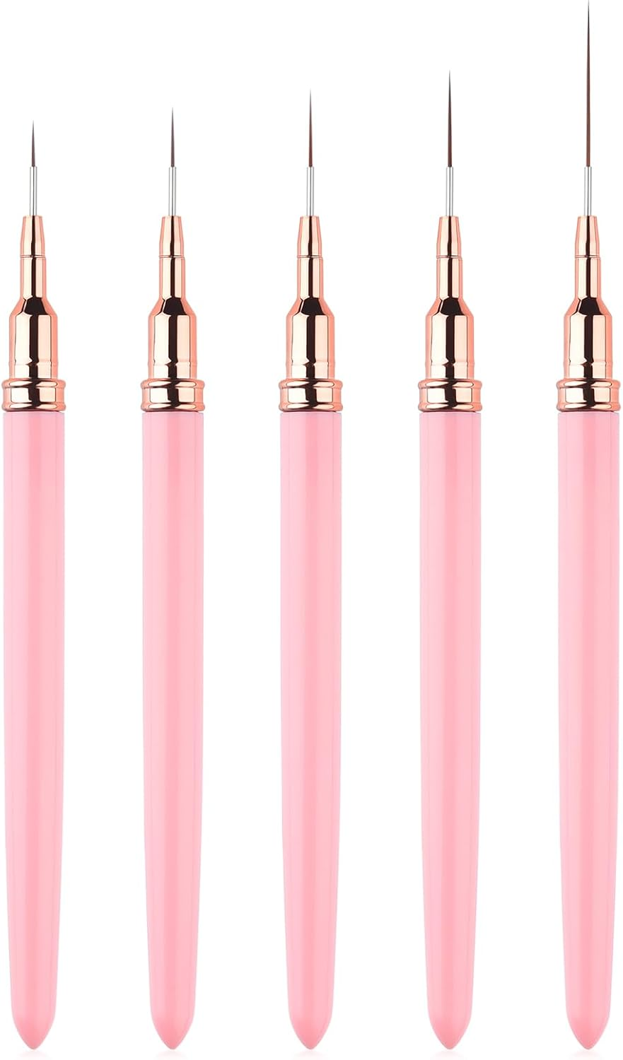 Rolabling 5PCS Nail Art Brushes for Gel Polish Metal Handle Detailing Brush Set (7/9/12/15/25Mm) Ultra Thin Liner Dotting & Striping Brushes for Nail Design, Manicure Tools for Salon & Home Use image number 2