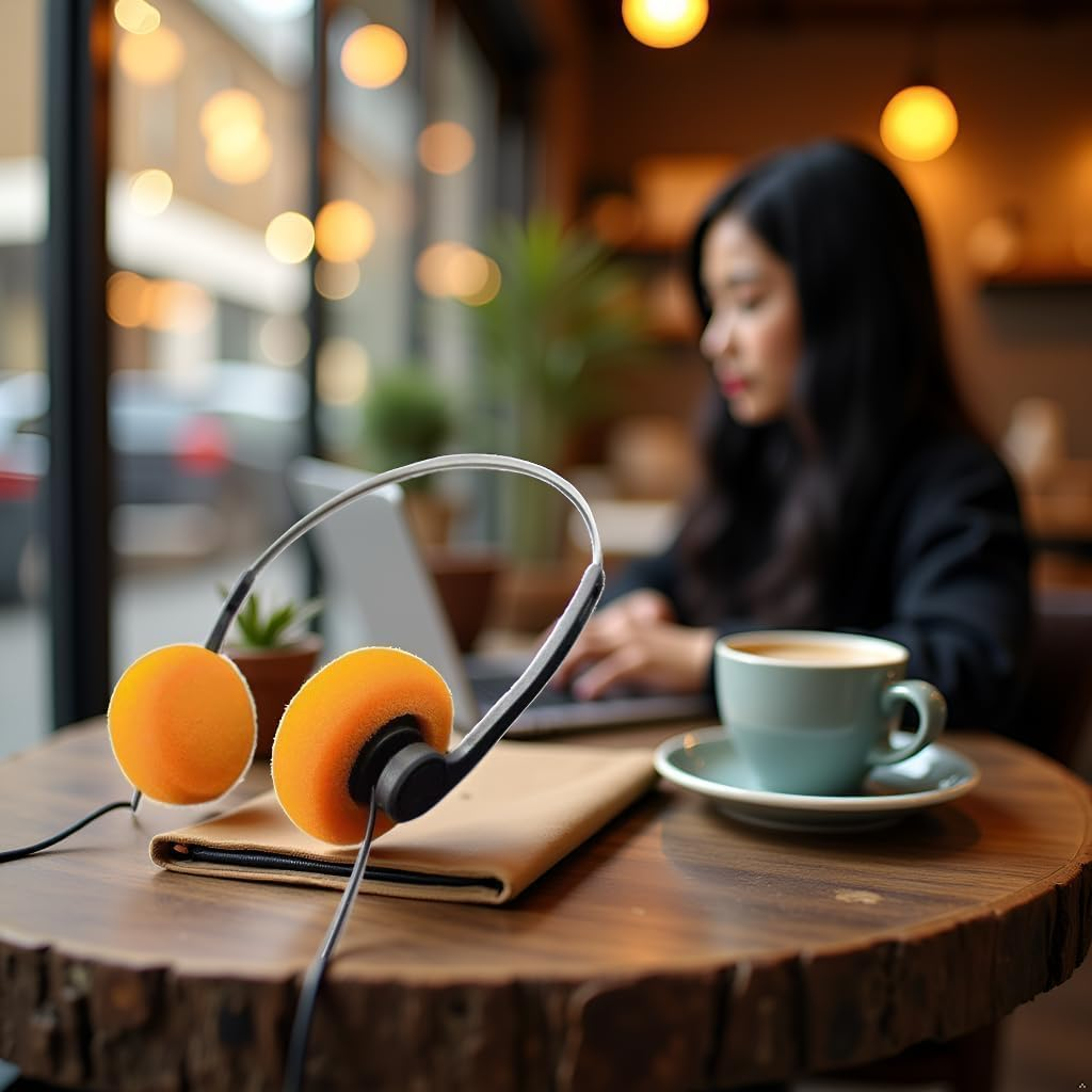 Wwyan 2Pcs Orange Retro Over-Ear Headphones,Wired Stereo Headphones, Hifi Stereo Sound, Lightweight Portable with Adjustable Headband, Comfortable Headset for Travel & Daily Use image number 6