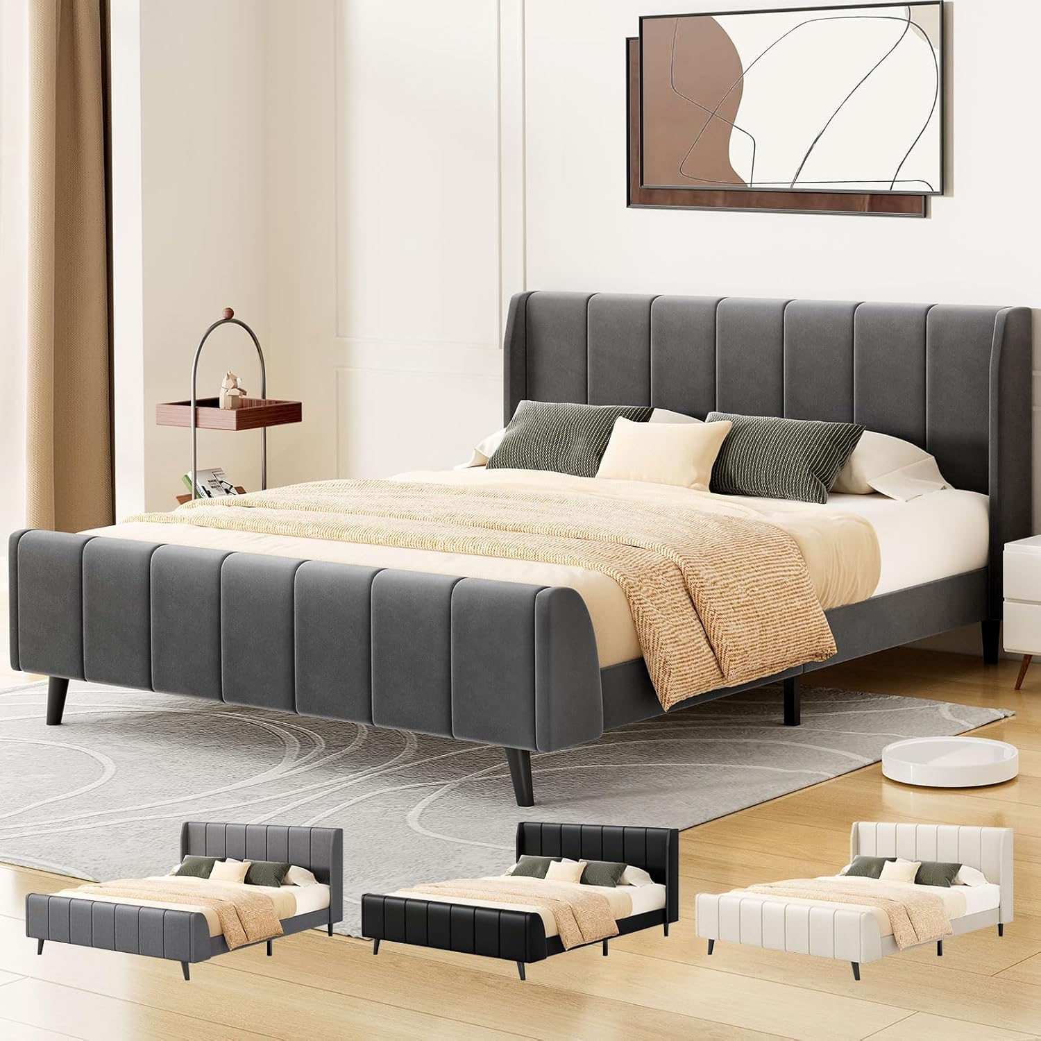 ALFORDSON Bed Frame Base Single Size with Headboard, Bed Platform Foundation with Velvet Fabric Upholstered for Mattress Topper, HUNDOLF Series Velvet Grey