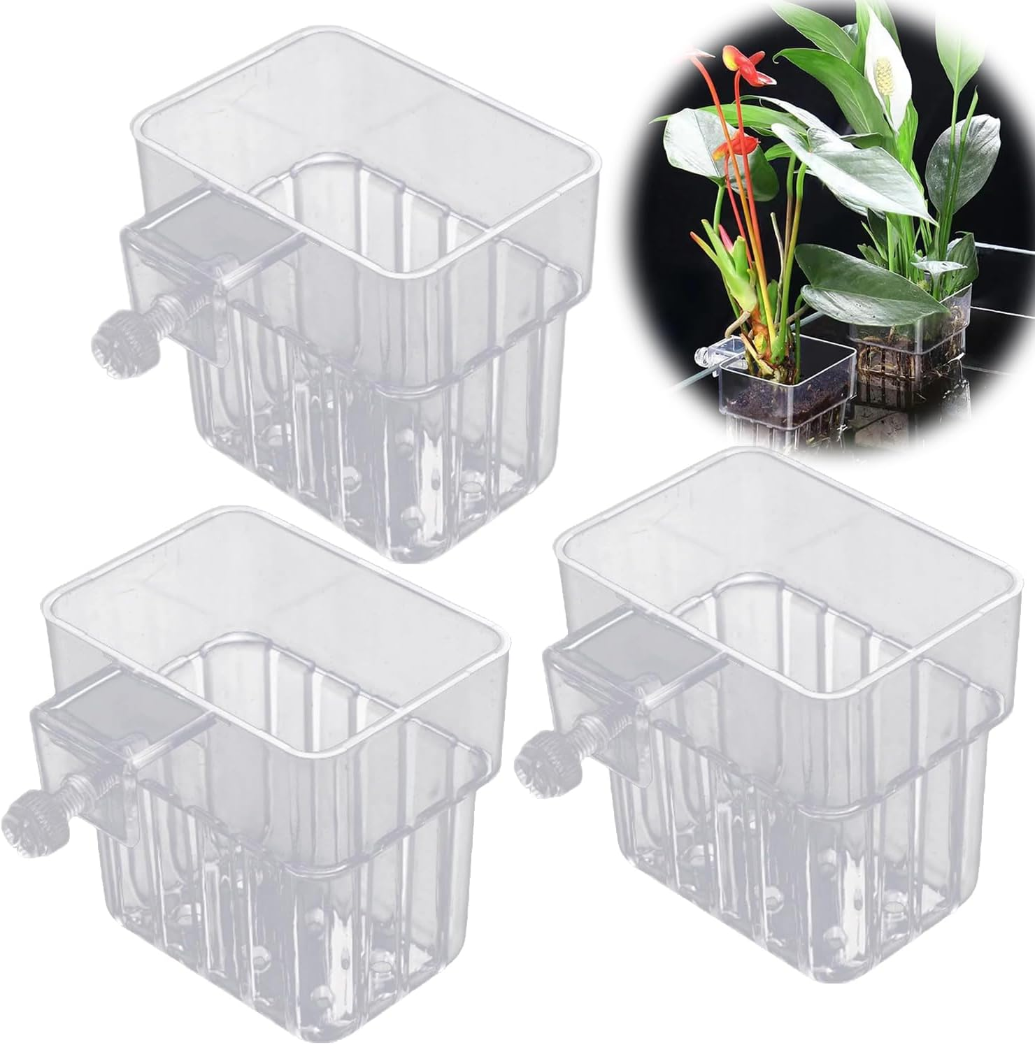 Aquarium Plant Holder Hanging Aquatic Planter Cups Fish Tank Plant Holder Clear Aquatic Plant Cup Aquarium Plant Basket with Hook for Fish Tank Aquarium Plant Cultivation Decorations (1) image number 4