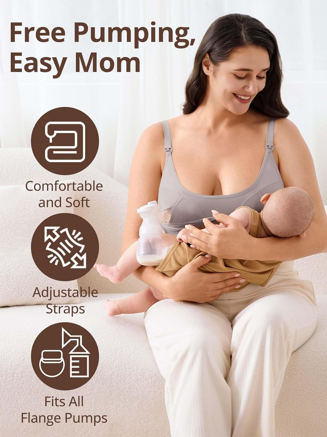Wireless Hands-Free Pumping Bra, Adjustable with Extendable Straps and Hook Extender, Comfort Sleep Nursing Bra image number 2