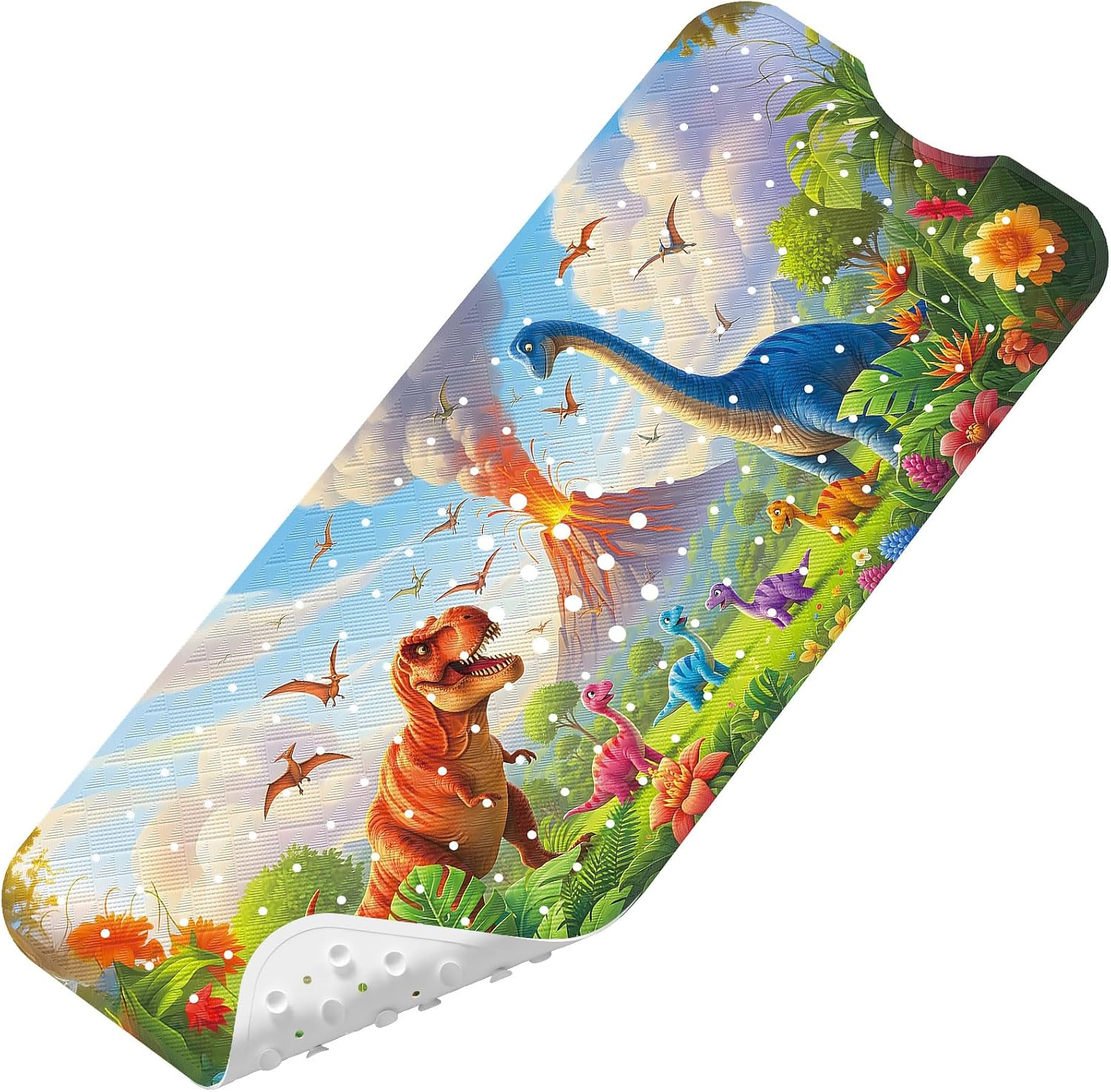 XIYUNTE Baby Bath Mat Non Slip anti Mould, 100X40Cm Extra Long Bathtub Mat anti Slip Shower Mat with Suction Cups and Drain Holes, Cartoon Patterned for Kids, Machine Washable, Sea Turtle