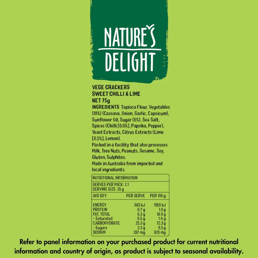 Natures Delight Vege Sweet Chilli and Lime Crackers 75 G image number 5