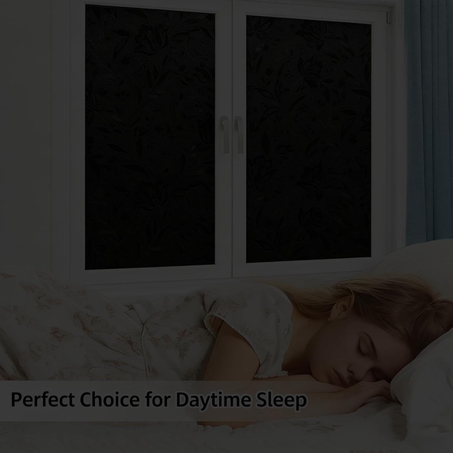 Total Blackout Tulip Frosted Window Privacy Film, Static Cling 100% UV Blocking Window Tint, Non-Adhesive Heat Control Black Out Window Covers for Home Bathroom Door Glass Decoration (Tulip, 90X200) image number 5