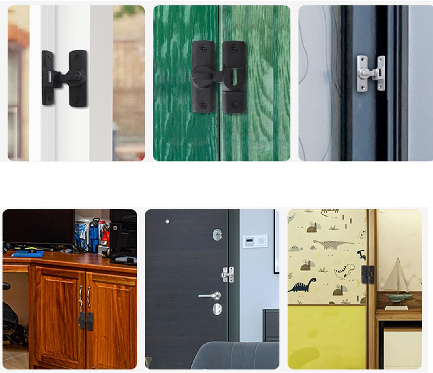 Retrofittable Sliding Door Lock, 90&deg; & 180&deg; Compatible, Zinc Alloy, Rust-Resistant, Black