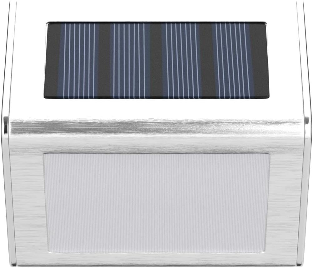 GIGALUMI 12 Pack Solar Fence Lights Outdoor, Waterproof LED Step Lighting Stainless Steel Solar Powered Lights for Step, Stairs, Pathway, Garden (Cold White) image number 4