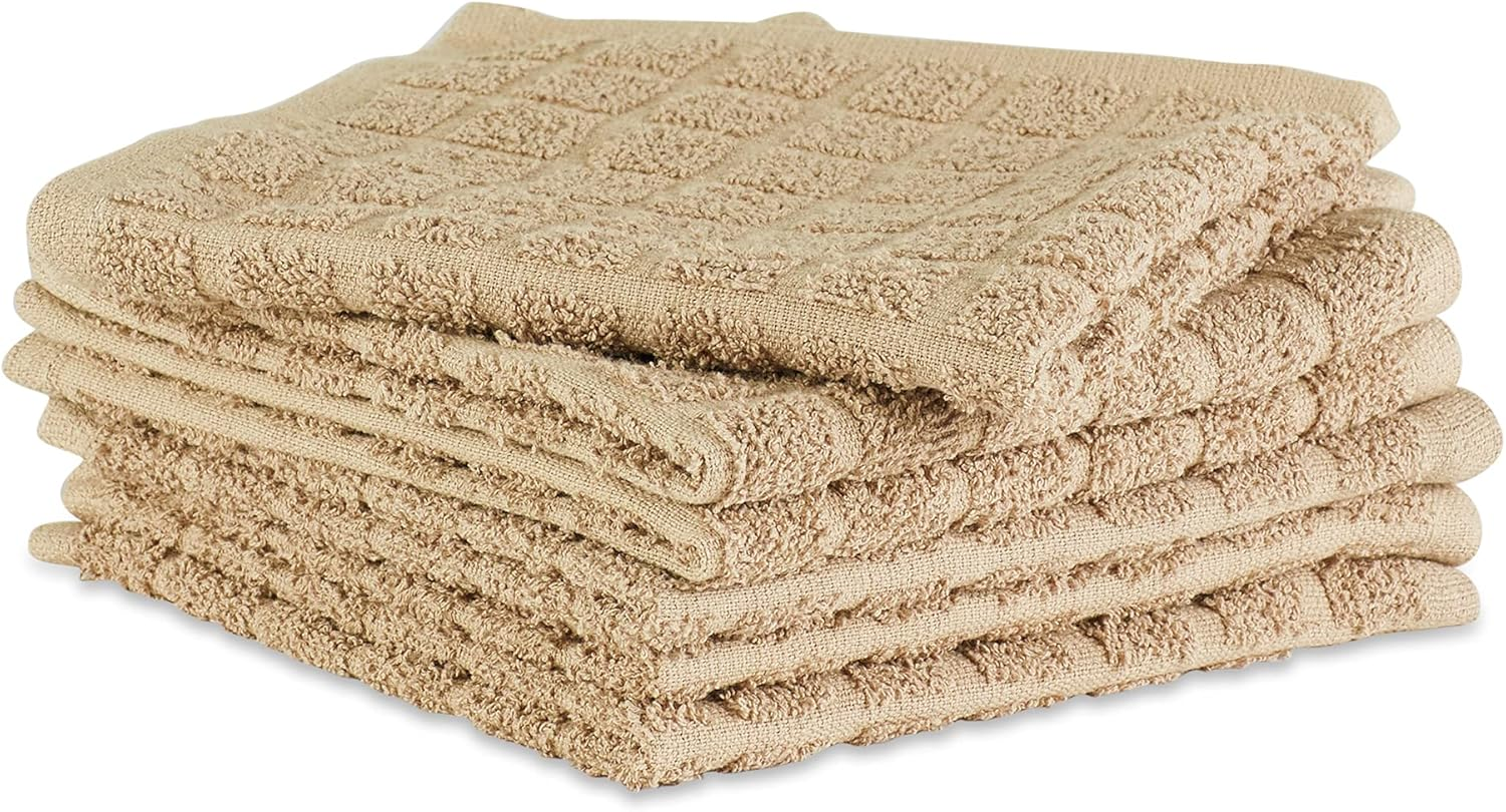 DII Basic Terry Collection Solid Windowpane Dishcloth Set, 12X12, Pebble, 6 Piece - Avocado image number 4