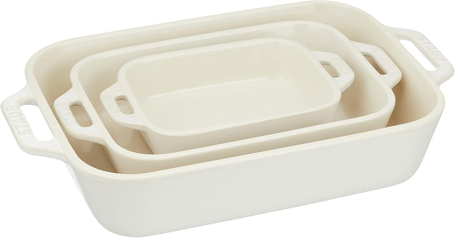 Staub Dish 40508-165 Rectangular Dish 5.5 X 4.3 X 6.3 Inches (14 X 11/20 X 16/27 X 20 Cm), 3 Piece Set, Ivory Ceramic Set, Au Gratin Dish, Oven, Microwave Safe image number 3