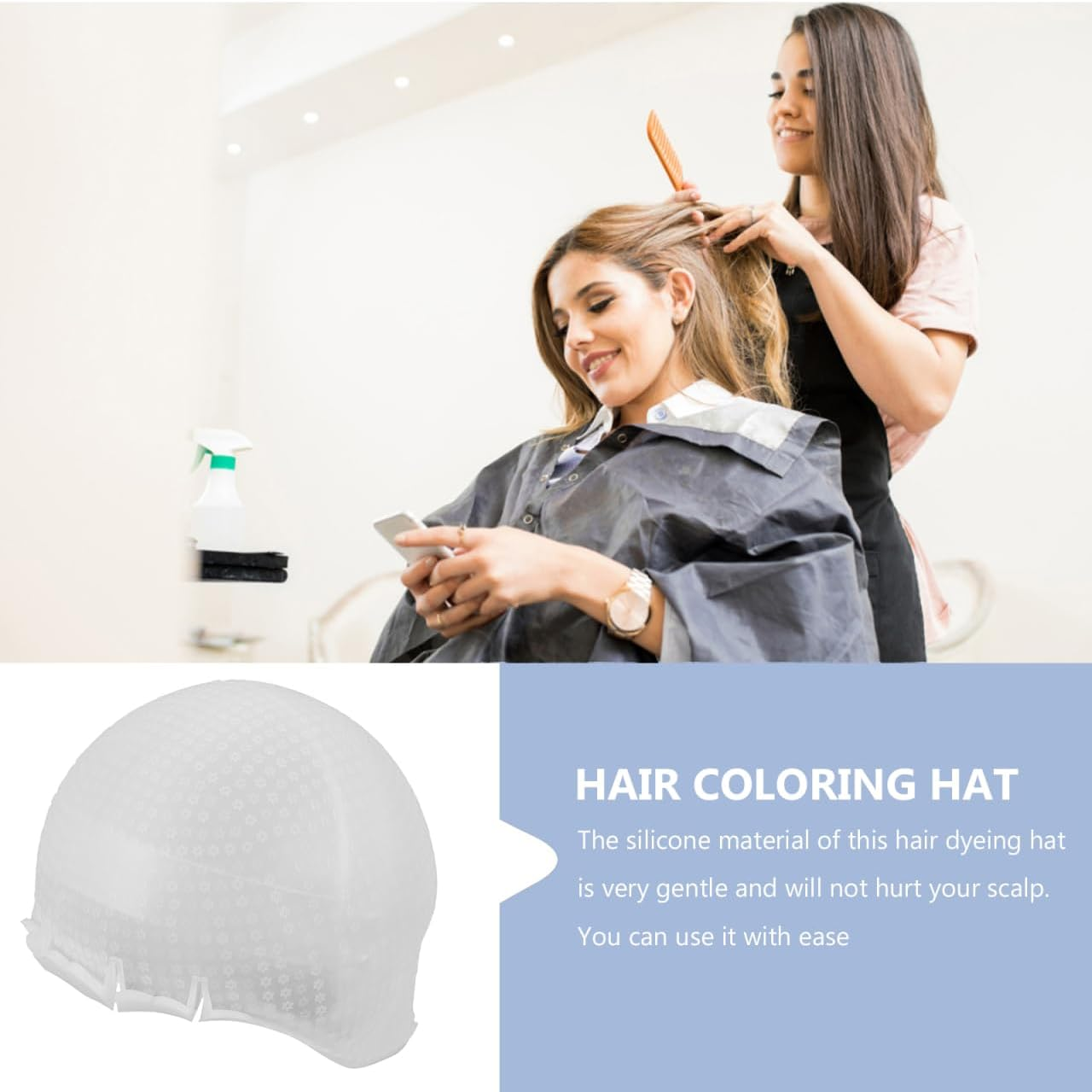 Anneome Reusable Silicone Highlight Cap with Holes for Effortless Hair Dyeing Stylish Hair Dye Hat for Highlights and Care Treatments for Hairdressers and Home image number 4