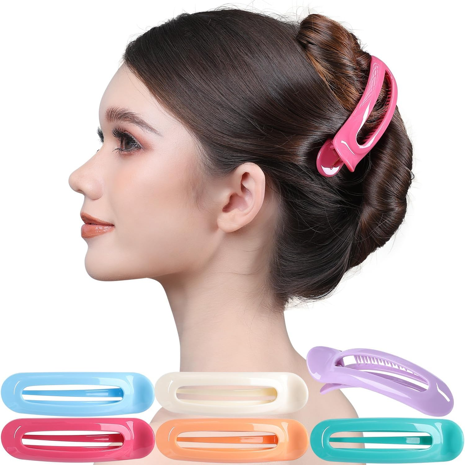RC ROCHE 6 Pcs Flat Claw Hair Clips for Women Alligator French Barrette Long Thick Hair Duckbill Curved No Slip Grip Lay Flat Side Slide Firm Classic Styling, Large Jelly Candy Multicolor