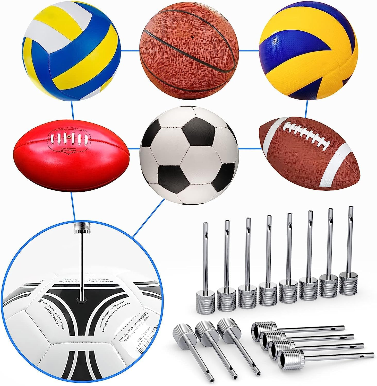 35 Pcs Elektrische Ball Pumpe Needles, Stainless Steel Air Pump Needles with 1Pcs Storage Box for Blowing up Football, Basketball, Volleyball, and All Other Sports Balls image number 2