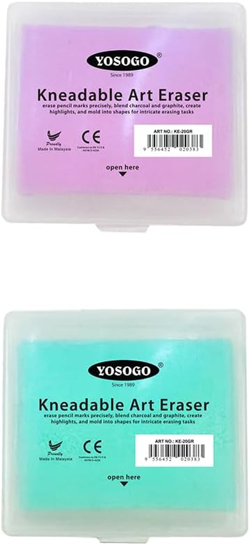 Yosogo Kneadable Art Eraser with Case (2 Pieces)