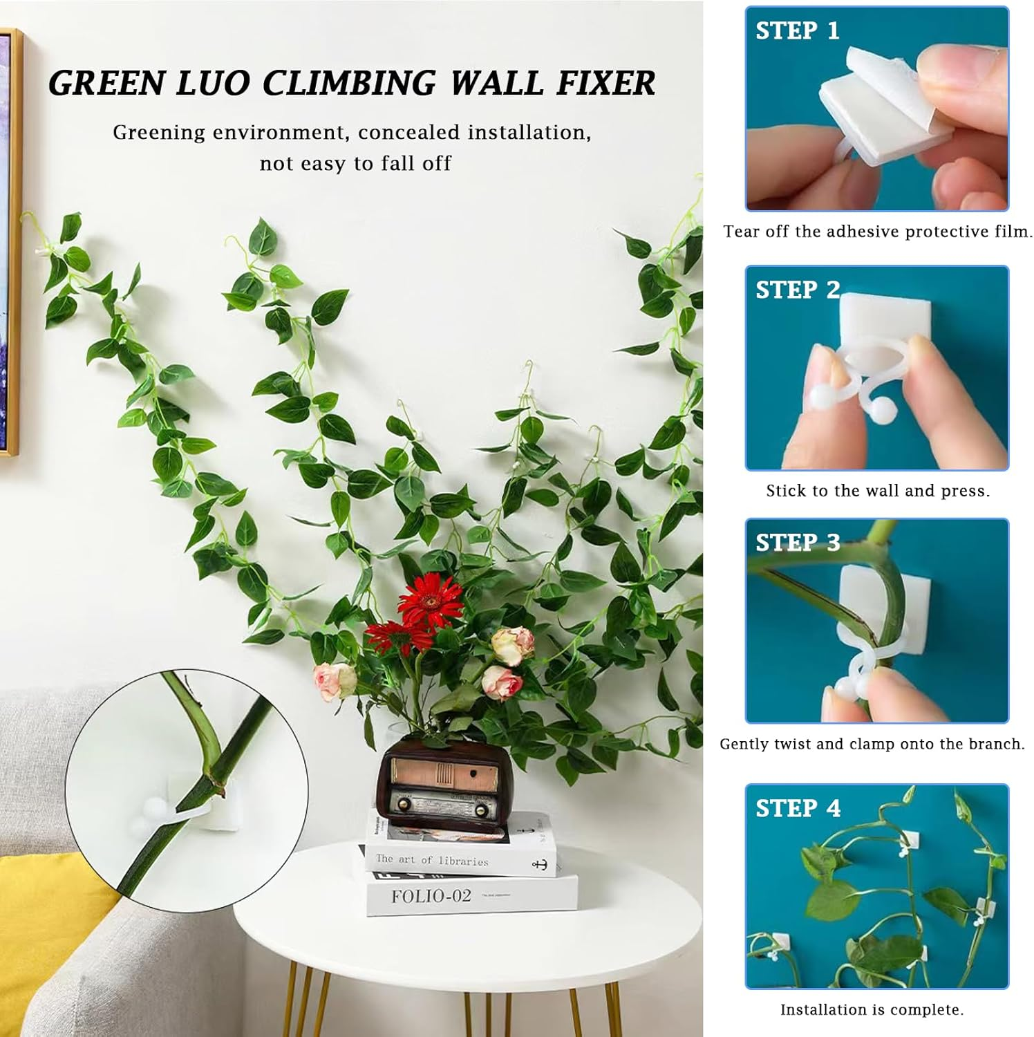 Self-Adhesive Vine Plant Climbing, 50Pcs Wall Fixer Vine Clips, Invisible Plant Climbing, Wall Clips, Wall Vines Fixture Wall Sticky Hook for Gardening Plant Support Fixture image number 3