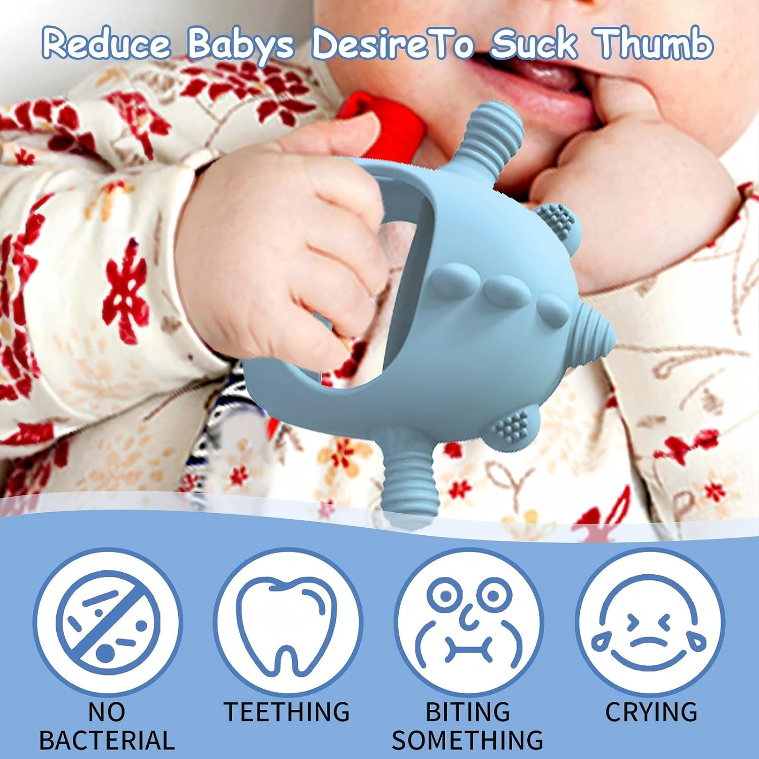 2 Pack Baby Teething Toy for 6-24 Months, Food Grade Silicone Unicorn Teething Mitten, BPA Free, Baby Chew Toys for Sucking Needs, Soothing Teething Pain Relief (Unicorn Beige & Gray Blue) image number 2