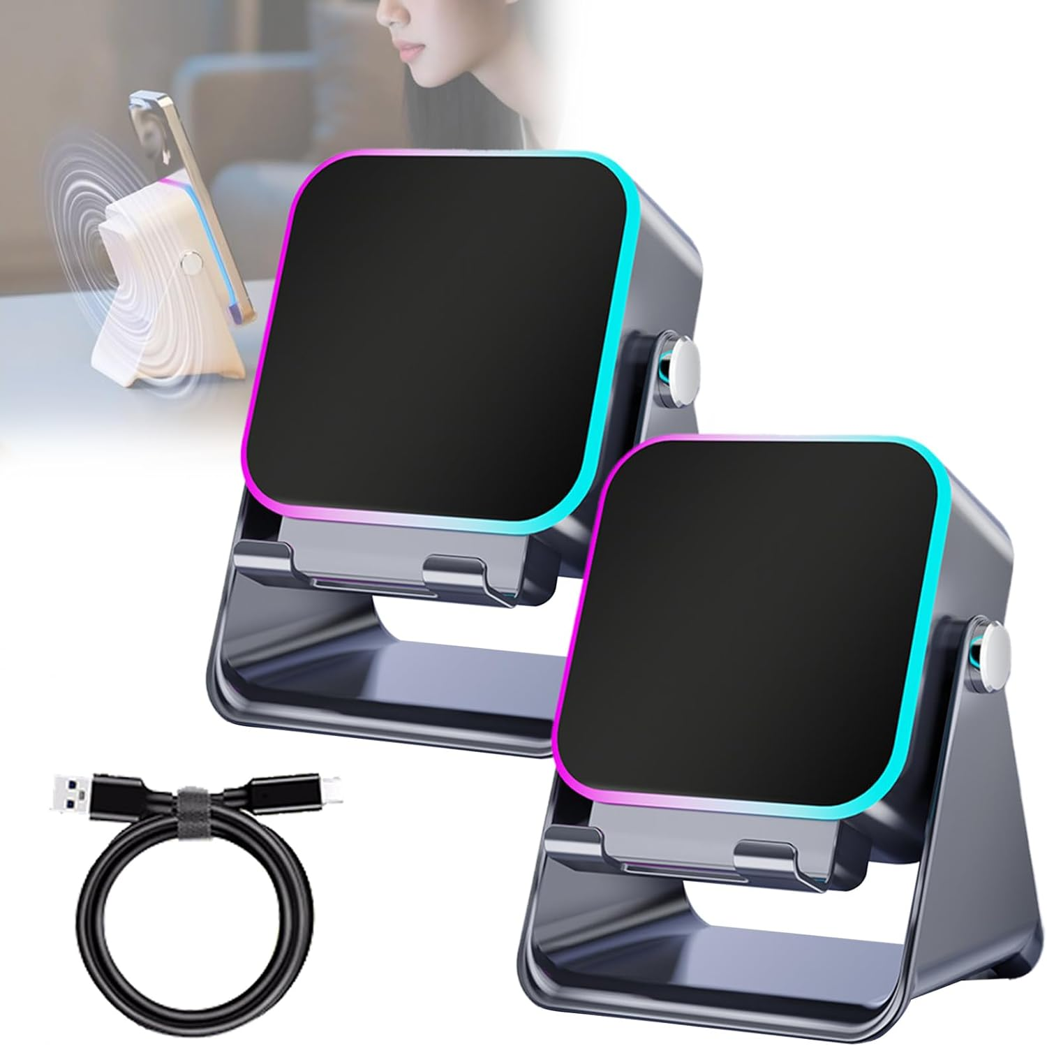 5 in 1 Wireless Induction Bluetooth Speaker, Wireless Induction Speaker with Adjustable Phone Stand, 8 Colors RGB Ambient Light, Bluetooth 5.2, Fast Connect Audio Player (2*White)