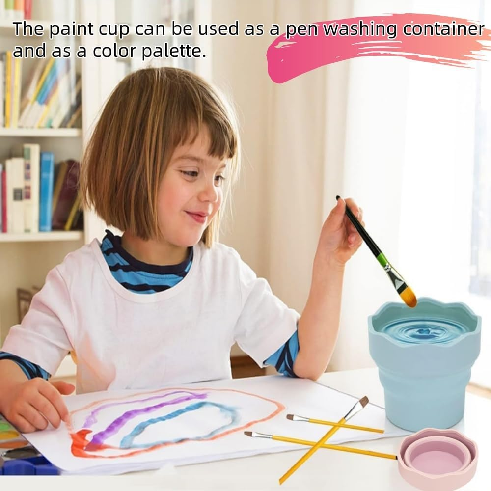 2PCS Collapsible Paint Brush Cleaner Cup,Silicone Handy Paint Cups for Painting Portable Silicone Washing Bucket Brush Holder Cleaner for Watercolor Oil Painting image number 1