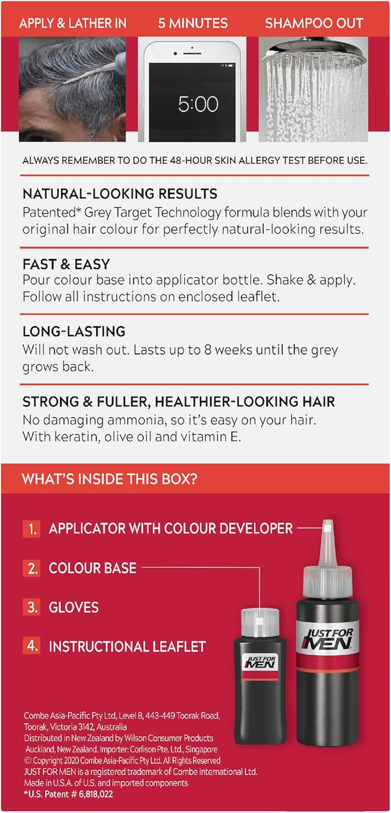Just for Men Shampoo-In Colour, Grey Hair Dye for Men, Various Shades, Restores Original Colour for a Natural Look - Real Black, H-55 image number 5