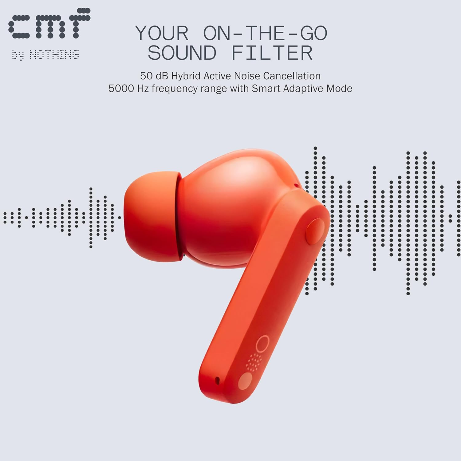 CMF by Nothing Buds Pro 2 Wireless Earbuds, Hi-Res Audio with LDAC, 50 Db Hybrid Noise Cancellation Earphones, Ultra Bass Technology, Bluetooth 5.3, 6 HD Mics Headphones, Orange image number 5