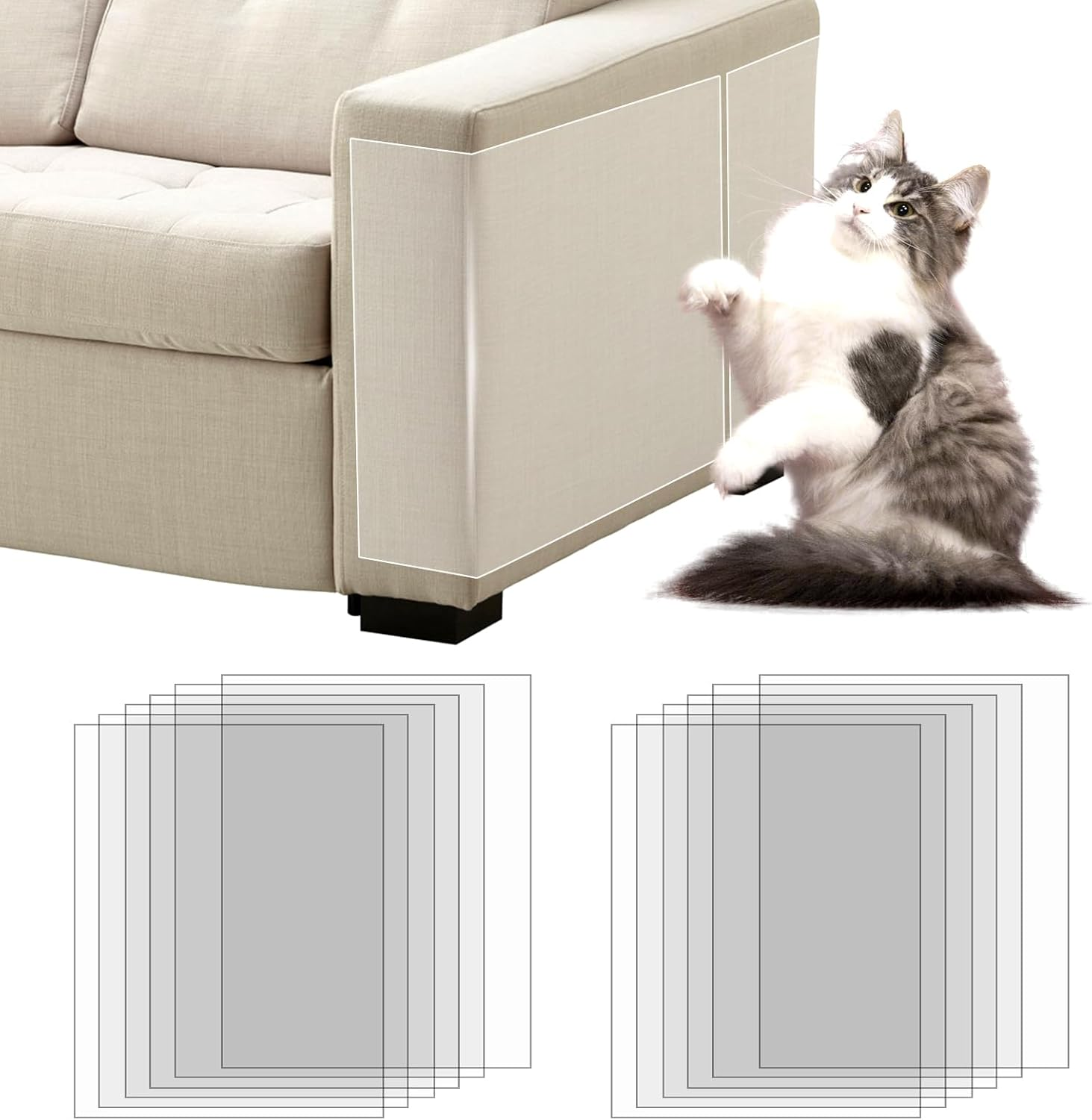 Cat Scratch Protection, Pack of 12 Sofa Scratch Protection Pad with Self-Adhesive Cat Scratch Protection Film, Double-Sided Scratch Pads for Cats for Sofa, Furniture, Door, Scratch Protection image number 6