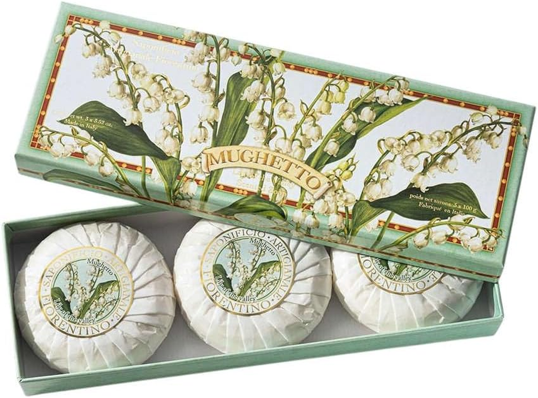 Saponificio Artigianale Fiorentino Lily of the Valley round Sculpted Soap Set, 300 Grams image number 2