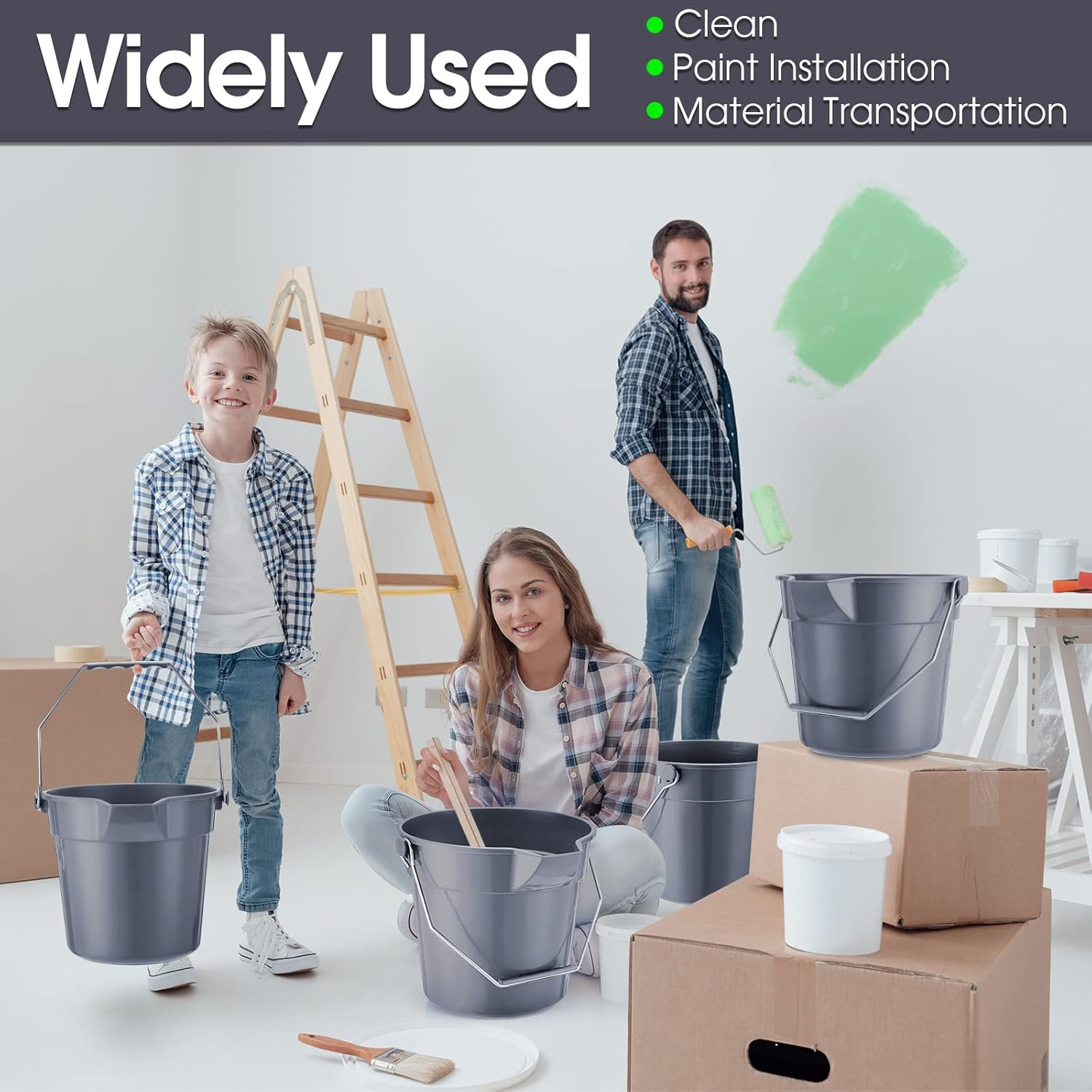 Didaey 6 Pcs 2.5 Gallon Bucket for Clean Heavy Duty Cleaning Bucket Plastic Pail Bucket with Handle and Spout round Industrial Bucket Pail for Cleaning Mopping Paint Storage Container (Grey) image number 2