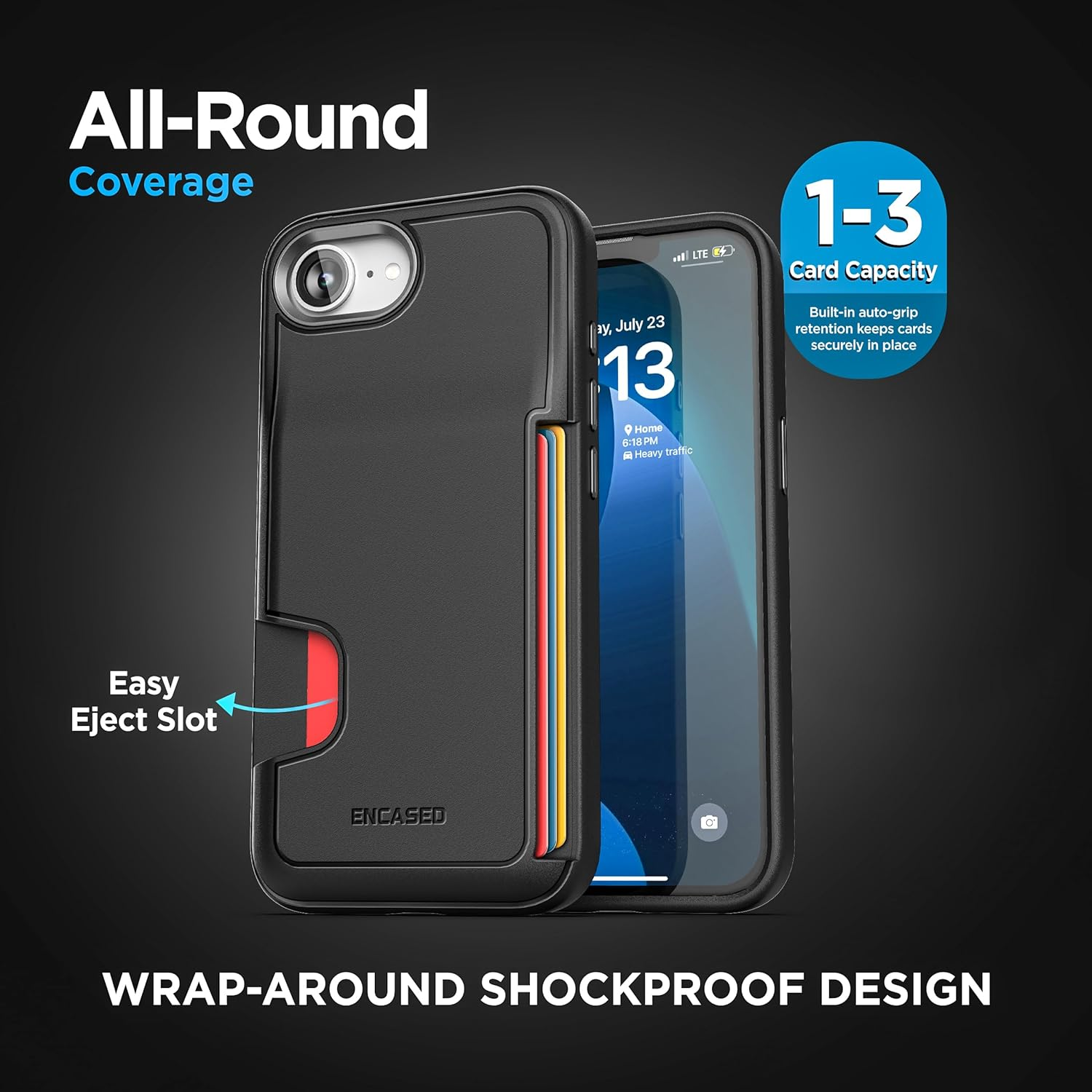 ENCASED Card Case for Iphone 16E Wallet Case with Secure Credit Card Holder Slot (Cache Series), Matte Black image number 4