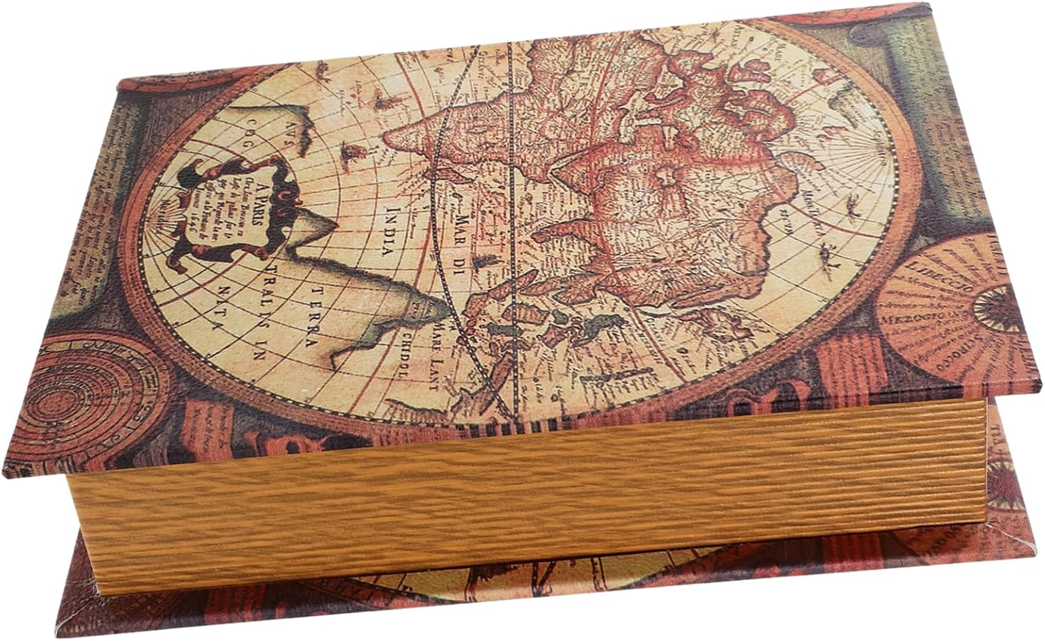 Vintage Rectangular Faux Book Box Medium Size Simulation Book Storage Box Antique Map Design Decorative Home Ornament Trinket Case image number 1