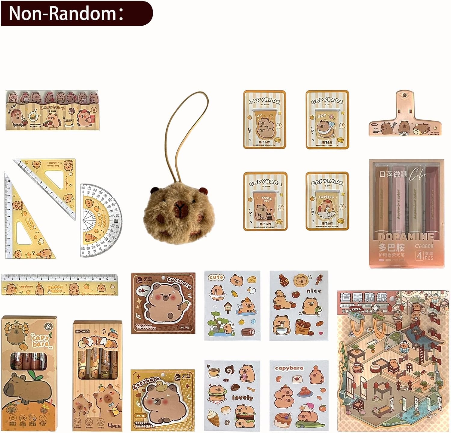 AIJOY Cute Capybara Pencil Case Stationery Set - 90&deg; Wide Mouth Large Capacity Pencil Case with 18 Supplies (Cute Pens, Capybara Plush & More) - Capybara Stationery Gift Set for School & Birthdays image number 4