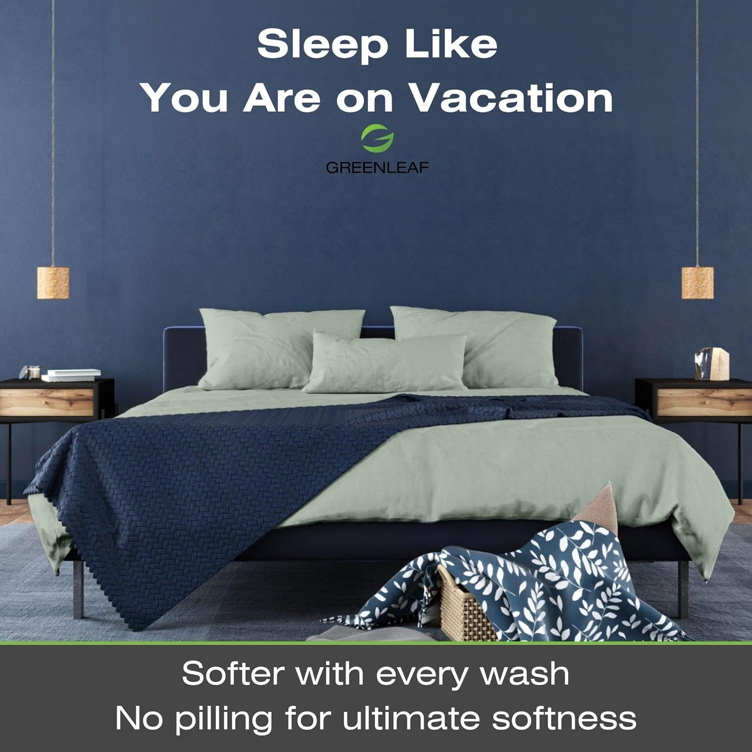 GREENLEAF King-Sized Bed Sheet Set, Seaglass Green | Fitted Bed Sheet with Pillow Cases, Flat Sheet & Sleep Mask | Breathable, Ultra-Soft Cooling | Deep Pocket up to 18" | Double Stitched Sateen