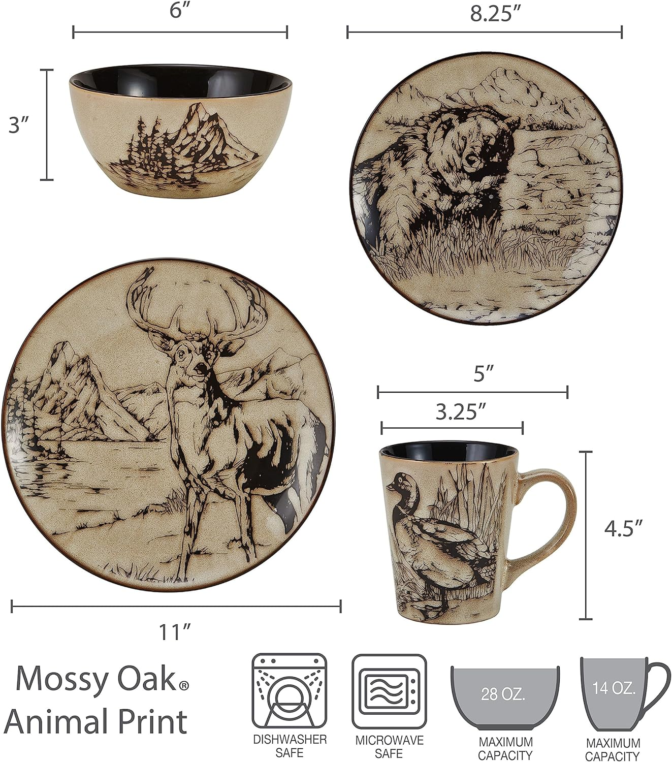 Mossy Oak 16-Piece Break-Up Infinity Dinnerware Set, Service for 4 image number 4