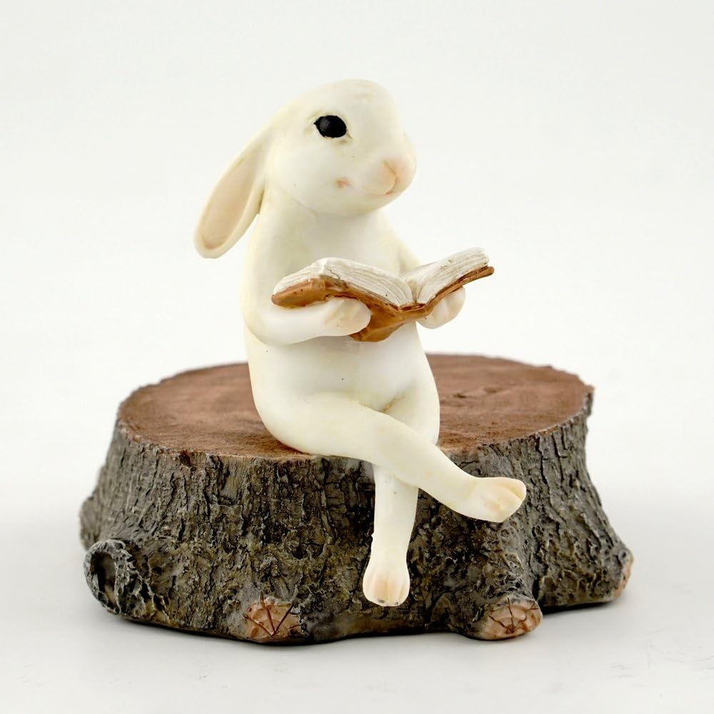 Top Collection Miniature Fairy Garden & Terrarium Bunny Reading on Stump Statue, Small image number 2