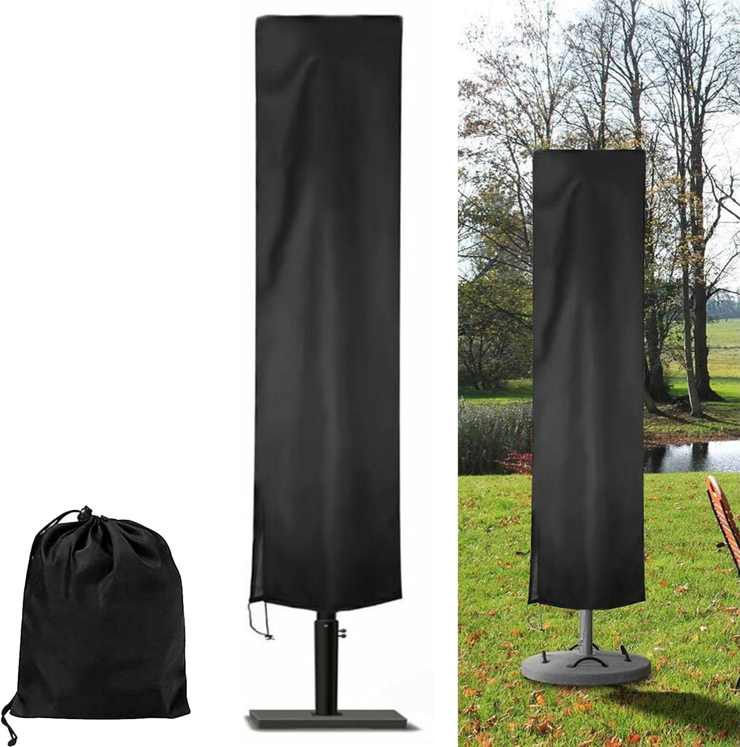 Patio Umbrella Cover, Black Waterproof Patio Parasol Covers with Zipper and Storage Bag, Outdoor Garden Windproof Anti-Uv Protective Cover Fit for 2-3M Outdoor Parasol (240X57X57Cm) image number 6