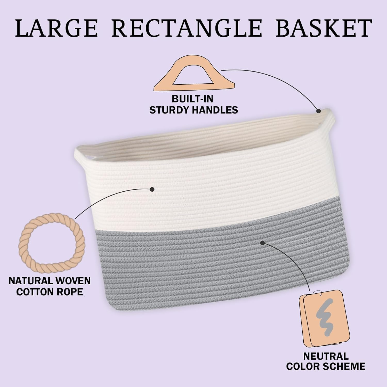 Extra Large Storage Baskets Laundry Basket with Handles Kids Toy Baskets Storage Woven Blanket Living Room Toy Basket for Blanket, Toys, Dirty Clothes in Bedroom (19" X 13.3" X 11.02") - Rectangle - Brown image number 4