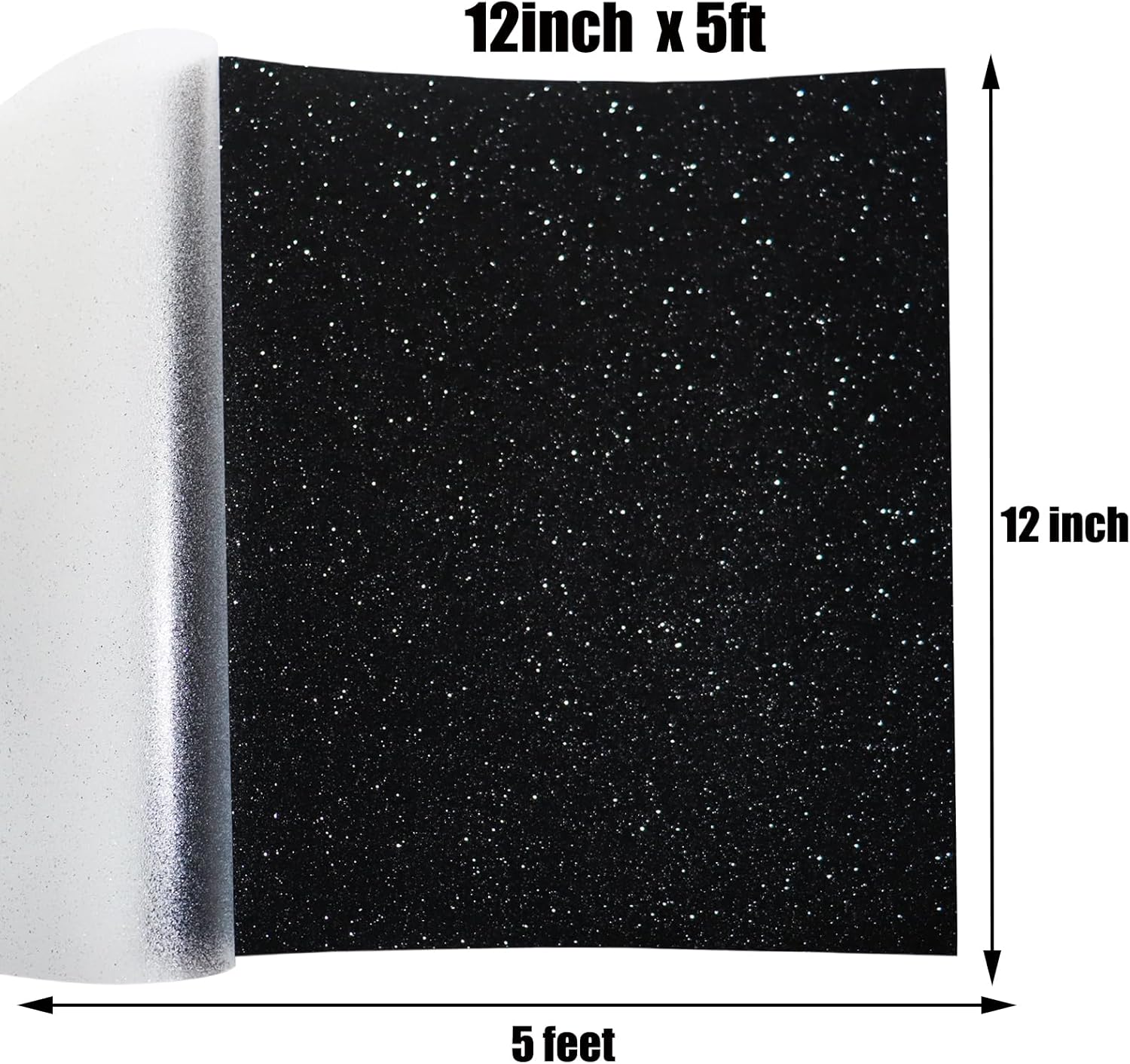 Glitter Heat Transfer Vinyl 12" X 5Ft Black Glitter Iron on Vinyl for T-Shirt, Sparkle HTV Vinyl for All Cutting Machine, Easy to Cut & Weed & Transfer DIY Craft Projects image number 4