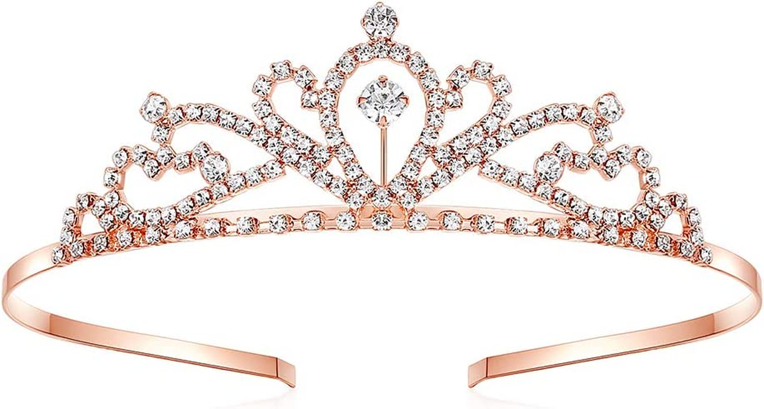 Lovelyshop Handmade Rhinestone Waterdrop Tiara for Wedding Prom Birthday Pageant - Rose Gold
