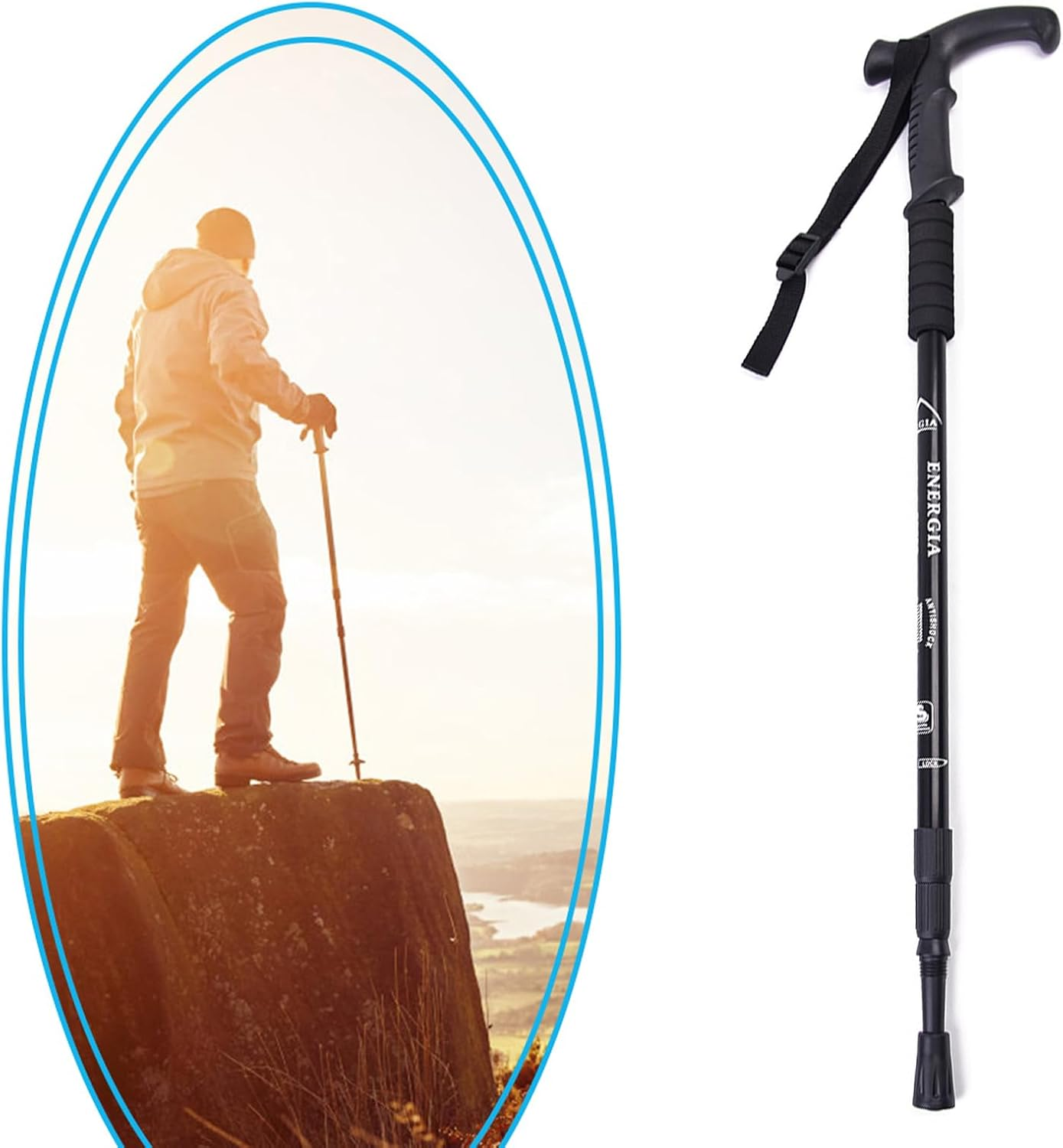 Threeh Walking Sticks Lightweight Trekking Poles T Anti-Slip Handle Design Adjustable Walking Cane for Travel Hiking Climbing Senior Men Women - Blue image number 2