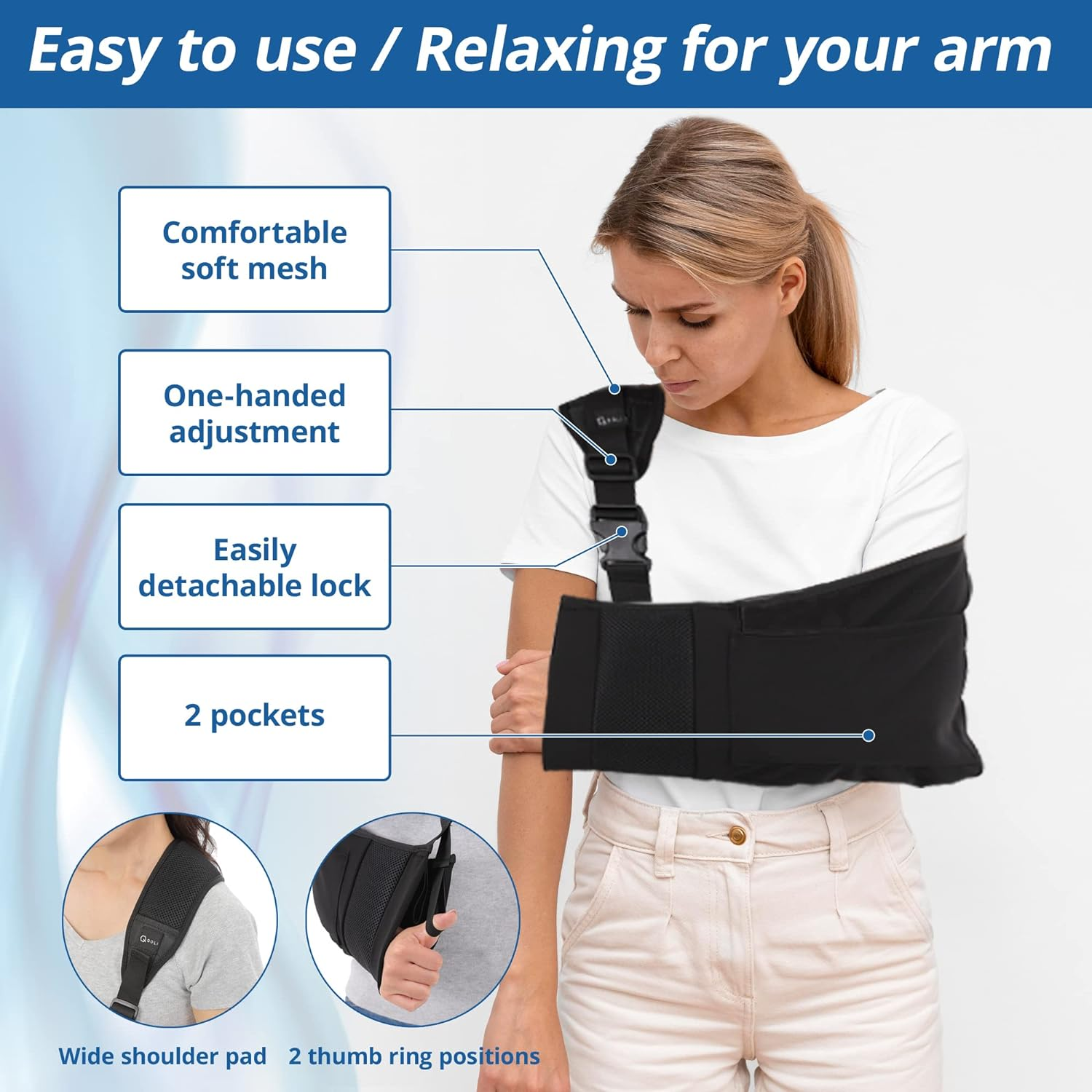 Arm Sling for Broken Fractured Bones Elbow Shoulder Injury, Rotator Cuff Adjustable Medical Brace Surgery Left and Right Arm, Men and Women