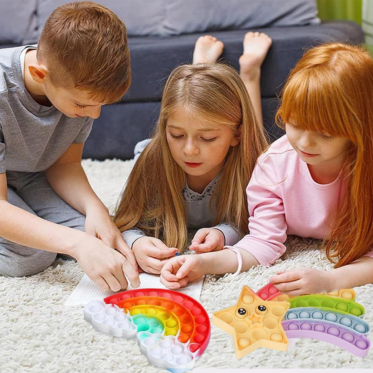 Fidget Toys Fidget Poppers Push Bubble Sensory Toy Silicone Popping Toy Anti-Anxiety Stress Relief Christmas Birthday Gift for Children (Rainbow Star Toy) image number 1