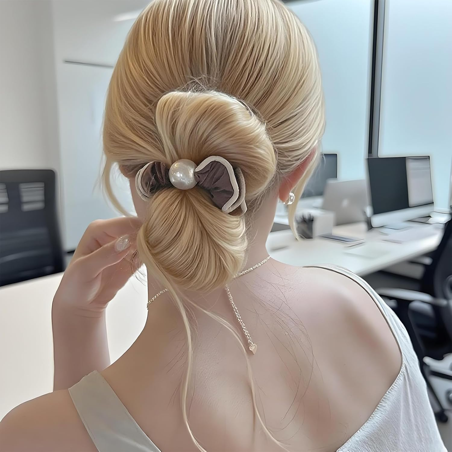 PUSCOBSY Leo Hair Scrunchies for Women, Beads Elastic Fabric Scrunchie Hair Bobbles, Small Hair Friendly Scrunchies for Thin and Thick Hair, Pack of 4 Black Brown Leopard Print image number 6