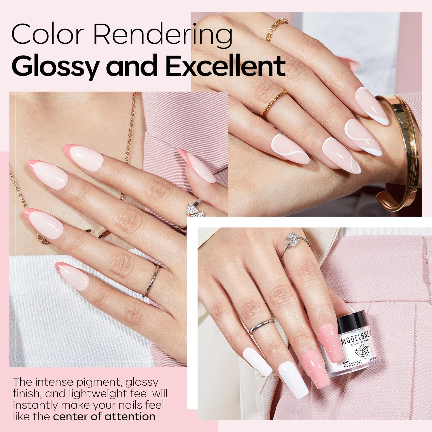 Modelones Dip Powder Nail Kit Starter, 4 Colors Nude White Pink Dipping Powder Repair Liquid Set with Recycling Tray for French Nail Art Salon DIY at Home Manicure - White image number 2