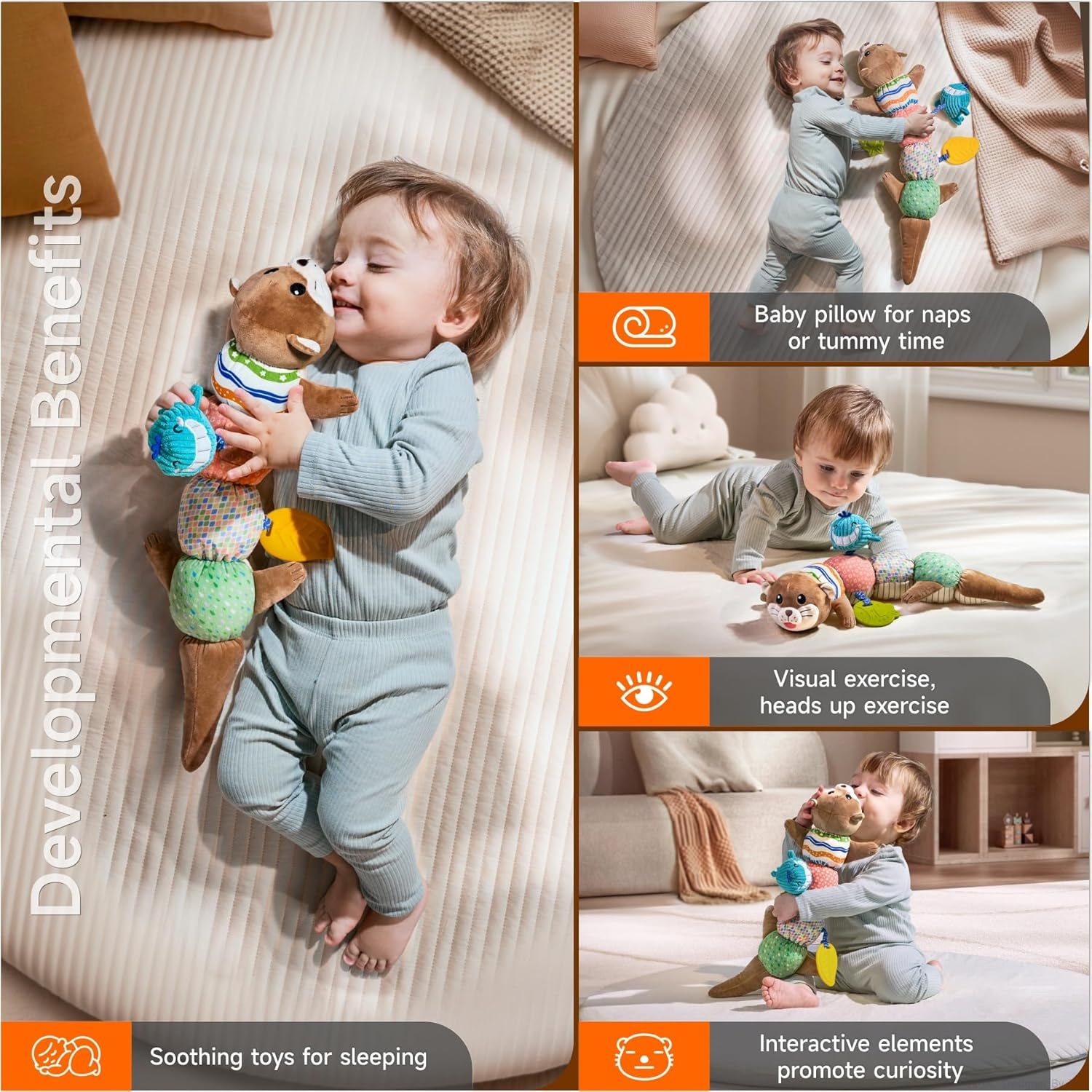 TUMAMA Baby Toys 0-6 Months - Tummy Time Musical Plush Otter Toy with Crinkle Paper Rattle Soft Activity Sensory Toy for 3 4 5 6 12 Months Old Boys and Girls image number 5