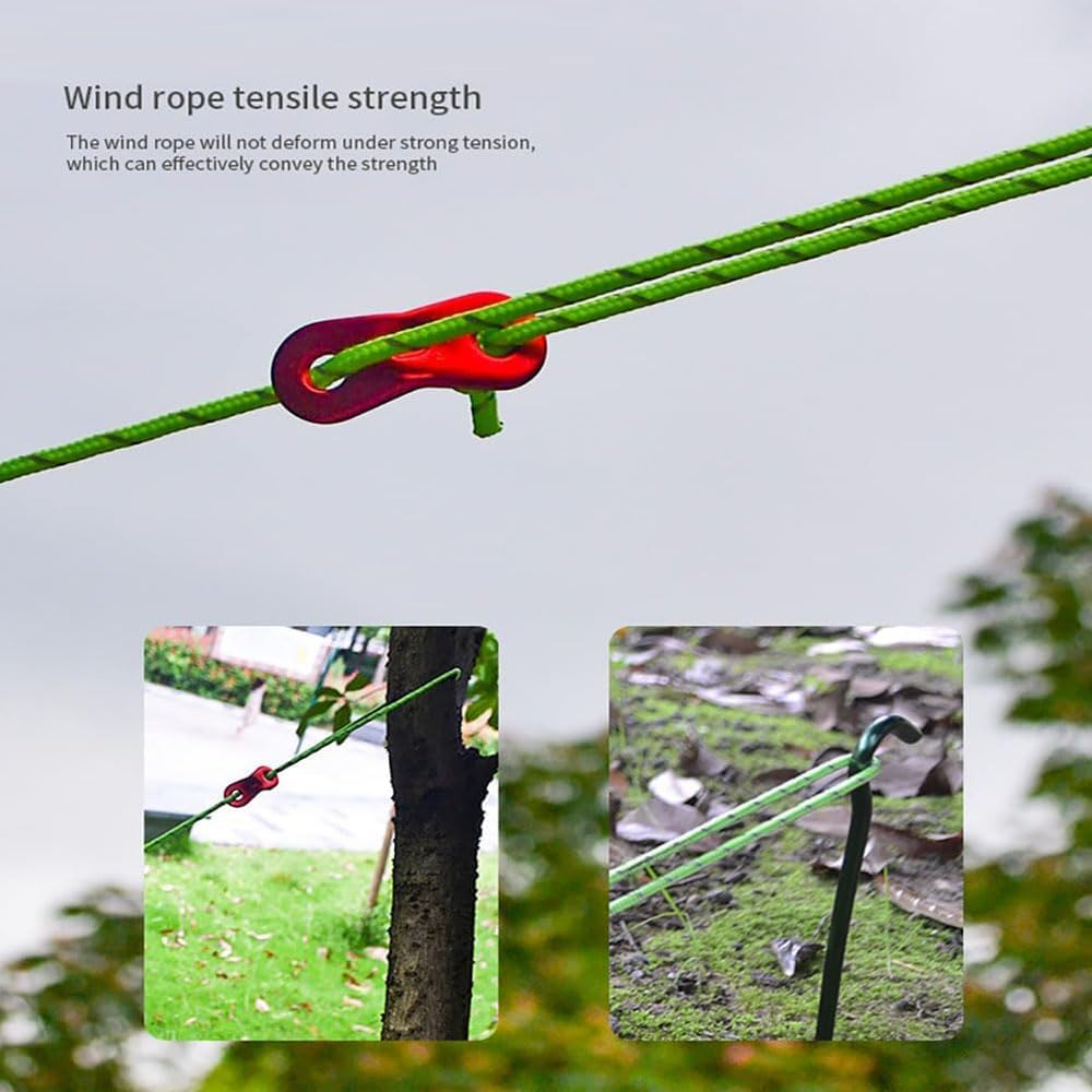 8PCS Reflective Tent Guy Ropes with Aluminium Tensioner, 4Mm X 4M Heavy Duty Camping Rope for Tent and Tarp and Outdoor, High Visibility Paracord Guyline Green