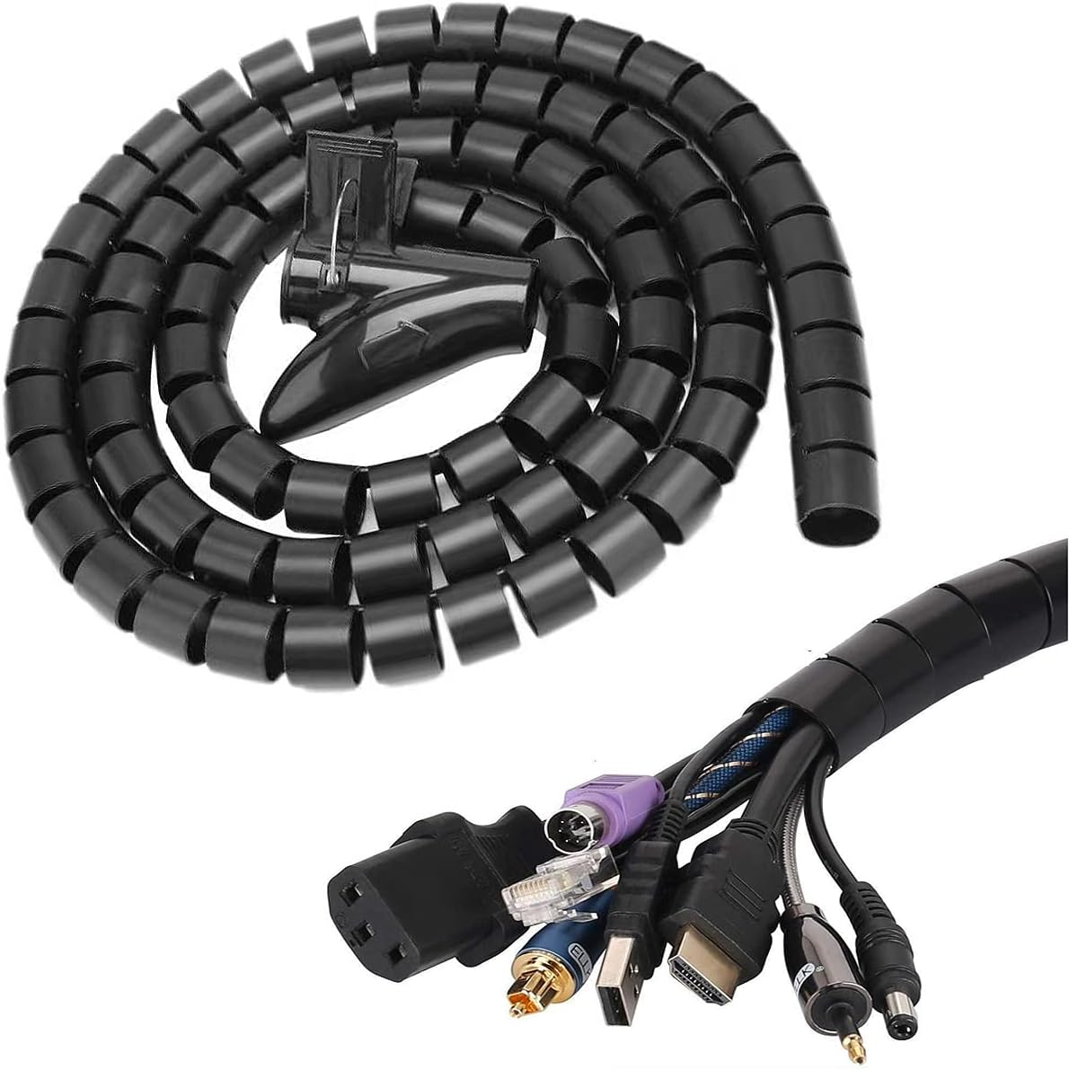 Cable Sleeve Easy Wrap,Cable Management Sleeve,Under Desk Cord Organizer for Computer TV Home Office - 3 M L / 2.2Cm W (Black) image number 5